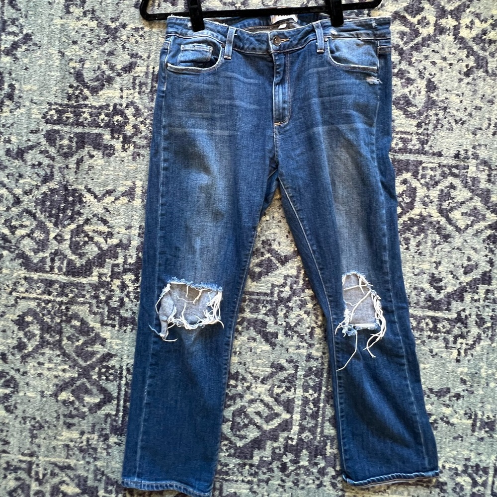 PAIGE Blue Skinny Jeans with Distressed Details